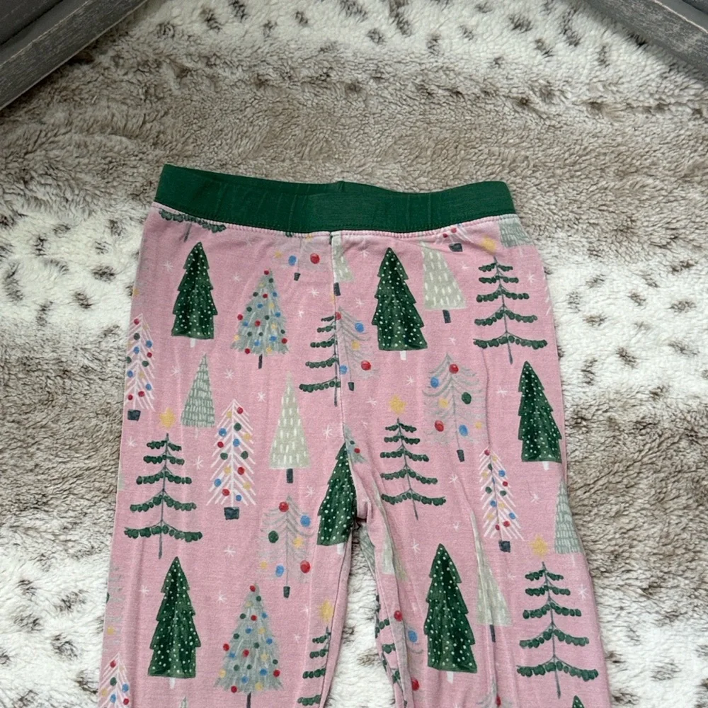 Little Sleepies pink green Christmas tree bamboo pajama pants girls 4T holiday